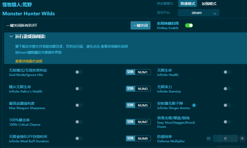 怪物猎人:荒野五十七项修改器